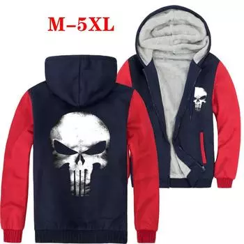 Осенне-зимняя модная мужская теплая хлопковая стеганая одежда Куртка с капюшоном и принтом черепа Свободное пальто M красный