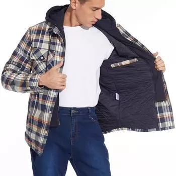 Осенне-зимняя модная мужская утолщенная рубашка с длинным рукавом и капюшоном в клетку L красный