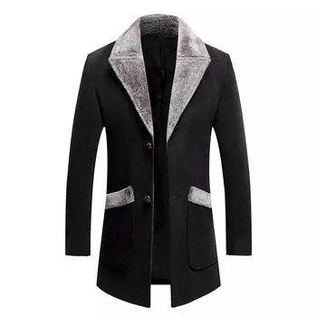 Осенне-зимняя модная мужская верхняя одежда однобортная толстая шерстяная куртка с отложным воротником супермягкие мужские тренчи M светло-серый