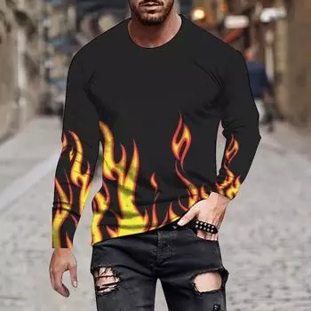 Осенне-зимняя модная мужская/женская свободная повседневная многоцветная блочная лоскутная цветная нерегулярная градиентная футболка с круглым вырезом и длинным рукавом S