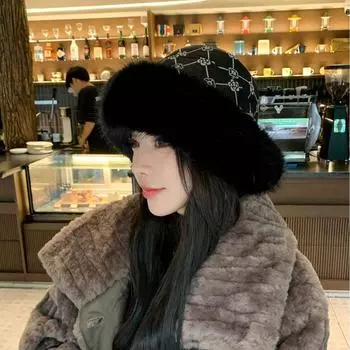 Осенне-зимняя модная плюшевая панама женская зимняя универсальная теплая защитная шапка для ушей универсальная холодная шапка однотонная плотная One Size чёрный