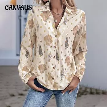 Осенне-зимняя модная повседневная женская свободная рубашка с принтом на лацканах S абрикосовый