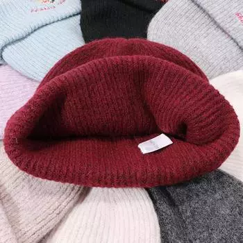 Осенне-зимняя модная простая шерстяная шапка для женщин, однотонная теплая вязаная шапка с рисунком щенка, высококачественная вышитая вязаная шапка