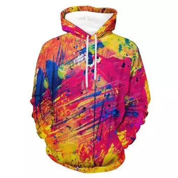 Осенне-зимняя модная теплая толстовка с капюшоном для мужчин/женщин, свободная повседневная толстовка в стиле панк с нерегулярным принтом всплесков чернил и передним карманом S