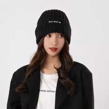Осенне-зимняя модная универсальная вязаная шапка для пар/женщин, большая окружность головы, клеевая ткань, вязаная шапка, утолщенная теплая холодная шапка one size чёрный