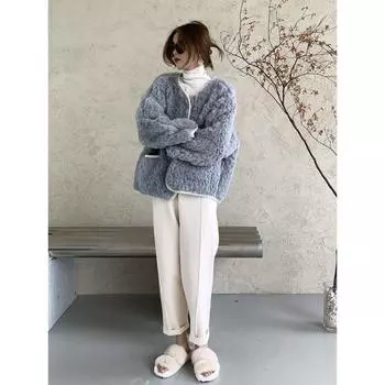 Осенне-зимняя модная верхняя одежда из меха ягненка для женщин, свободное теплое пальто M белый