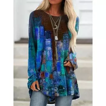 Осенне-зимняя модная женская футболка с длинными рукавами, повседневный топ с круглым вырезом, большая версия одежды S