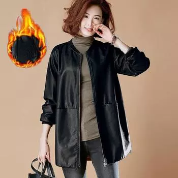Осенне-зимняя модная женская кожаная куртка с красным верхом и черным пальто с длинным рукавом M красный