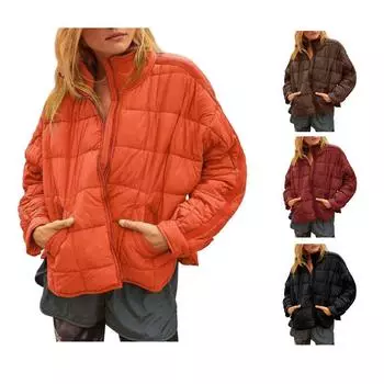 Осенне-зимняя модная женская свободная куртка с воротником-стойкой, легкая, для отдыха на открытом воздухе, свободное спортивное пальто большого размера S чёрный