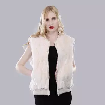 Осенне-зимняя модная женская жилетка из 100% натурального меха кролика Рекс, натуральная теплая женская куртка без рукавов из натурального меха кролика Рекс S бежевый