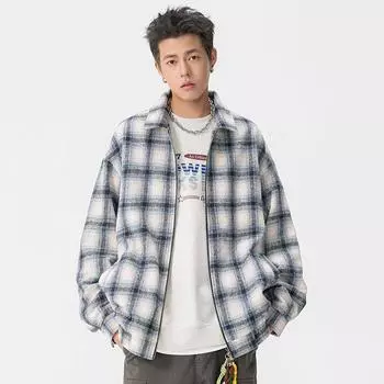 Осенне-зимняя мужская американская мода Нишевая клетчатая куртка с квадратным воротником Весенне-осенний тренд Новое повседневное ретро-пальто M