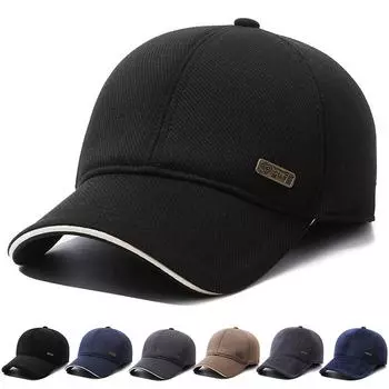 Осенне-зимняя мужская бархатная бейсбольная кепка среднего возраста, уличная толстая теплая хлопковая кепка для защиты ушей для пожилых людей чёрный