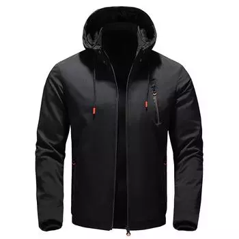 Осенне-зимняя мужская бархатная утолщенная химическая волокнистая теплая куртка с капюшоном, модная куртка со съемным капюшоном для мужчин L чёрный