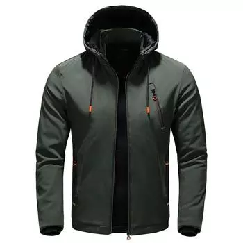 Осенне-зимняя мужская бархатная утолщенная химическая волокнистая теплая куртка с капюшоном, модная куртка со съемным капюшоном для мужчин XL чёрный