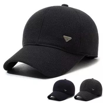 Осенне-зимняя мужская бейсбольная кепка из плотного хлопка, уличное утепленное кепка для людей среднего и пожилого возраста, теплая кепка темно-синий