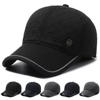 Осенне-зимняя мужская бейсбольная кепка, теплая уличная кепка для среднего и пожилого возраста, хлопковая кепка с защитой ушей Circular Mark чёрный