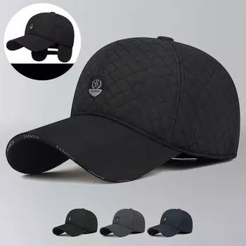 Осенне-зимняя мужская бейсбольная кепка, теплая кепка с ромбом, защита ушей от холода чёрный