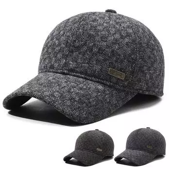 Осенне-зимняя мужская бейсболка в клетку для людей среднего и пожилого возраста, защита ушей, кепка для пожилых людей серый