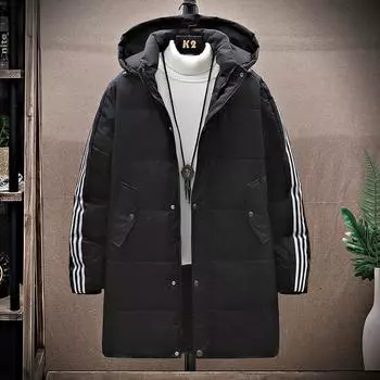 Осенне-зимняя мужская белая свободная пуховая куртка с капюшоном Three Bars Medium and Long Down Jacket M белый