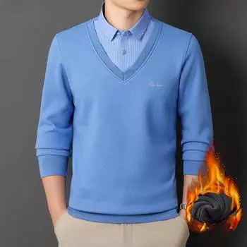 Осенне-зимняя мужская бесшовная рубашка с искусственной шерстью, теплая рубашка из двух частей с длинными рукавами и термобельем из бархата L