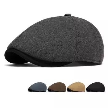 Осенне-зимняя мужская британская винтажная кепка газетчика, бархатный теплый берет, кепка-форвард, кепка художника чёрный