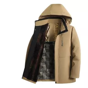 Осенне-зимняя мужская деловая одежда среднего возраста с капюшоном, которую можно снять, утолщенная и бархатная, теплая, с хлопковой подкладкой L чёрный