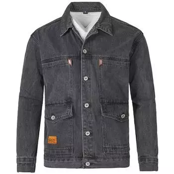 Осенне-зимняя мужская джинсовая куртка корейской версии, модная повседневная джинсовая куртка с несколькими карманами и лацканами M чёрный