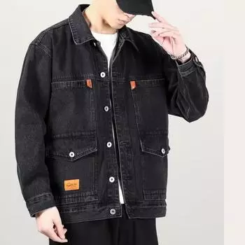 Осенне-зимняя мужская джинсовая куртка Tooling, свободная универсальная джинсовая рубашка, комбинезон 5XL чёрный