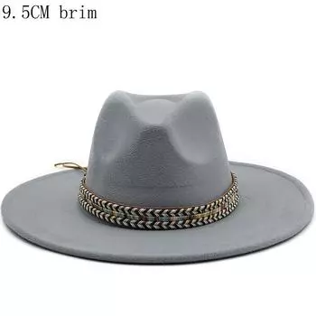 Осенне-зимняя мужская фетровая шляпа, женская фетровая шляпа, женское сомбреро, джаз, мужской котелок, уличные винтажные цилиндры с большими полями, 9,5 см 56-58CM