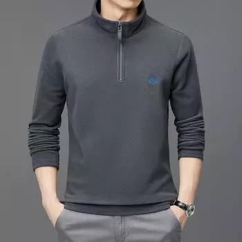 Осенне-зимняя мужская флисовая футболка с длинными рукавами, молодежная повседневная футболка с воротником-стойкой и полумолнией для мужчин M