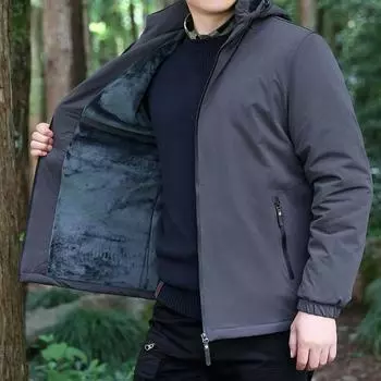 Осенне-зимняя мужская флисовая куртка с капюшоном, ветрозащитная, теплая, холодная, повседневная, простая мужская куртка M чёрный