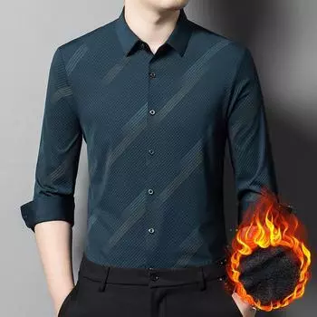 Осенне-зимняя мужская флисовая утолщенная рубашка с принтом, деловая повседневная рубашка, наряд для папы M