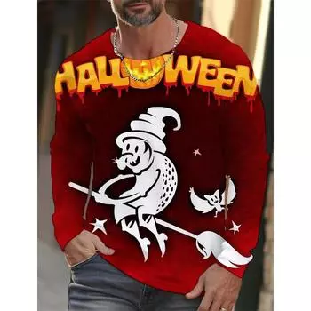 Осенне-зимняя мужская футболка с длинным рукавом и принтом тыквы на Хэллоуин с 3D-принтом, мужская уличная одежда с круглым вырезом и длинным рукавом S