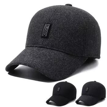 Осенне-зимняя мужская хлопковая кепка для защиты ушей среднего возраста, уличная теплая кепка, мужская бейсболка, козырек чёрный