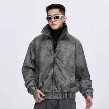 Осенне-зимняя мужская и женская одинаковая куртка кожаная куртка американская ретро куртка с лацканами ПУ M чёрный