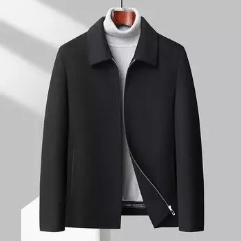 Осенне-зимняя мужская кашемировая куртка для пап среднего возраста с лацканами, шерстяная куртка с подкладкой из гусиного пуха 170
