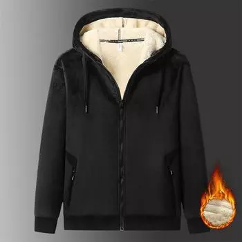 Осенне-зимняя мужская кашемировая толстовка с капюшоном из ягненка, мужская флисовая куртка, мужские толстовки, бархатное пальто в стиле канарейки, большие толстовки с капюшоном L чёрный