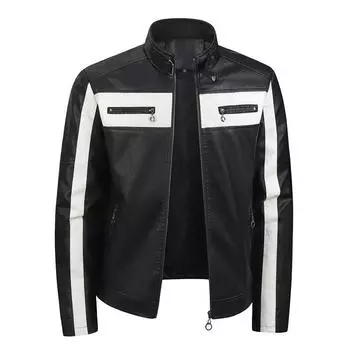 Осенне-зимняя мужская кожаная и флисовая мотоциклетная кожаная куртка, трендовая молодежная бейсбольная одежда, вышитая кожаная куртка M