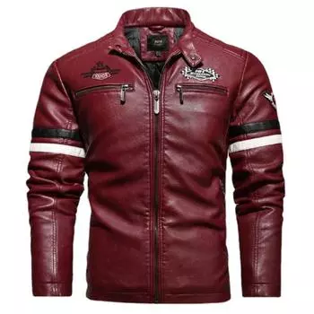 Осенне-зимняя мужская кожаная куртка для езды на мотоцикле, модная вышивка, искусственная кожа, застежка-молния, верхняя одежда, ветрозащитная ветровка M
