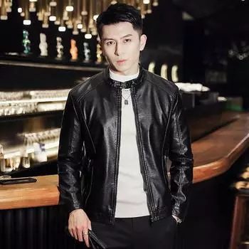 Осенне-зимняя мужская кожаная куртка, модная повседневная, красивая, с воротником-стойкой, новая, тонкая, короткая кожаная куртка, мужская одежда M