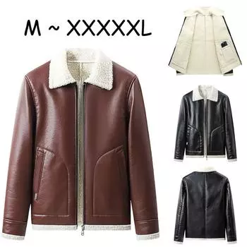 Осенне-зимняя мужская кожаная куртка Молодежная кожаная куртка Бархатная повседневная куртка из искусственной кожи с утолщенными лацканами 5XL чёрный