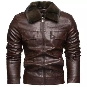 Осенне-зимняя мужская кожаная куртка со съемными лацканами Мужская мотоциклетная кожаная куртка L