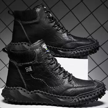 Осенне-зимняя мужская кожаная обувь, повседневные ботинки 38 чёрный