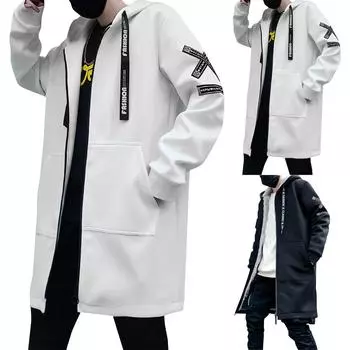 Осенне-зимняя мужская куртка больших размеров, ветровка средней длины с капюшоном