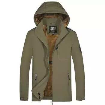 Осенне-зимняя мужская куртка, флисовая куртка с капюшоном и хлопковой подкладкой, тренчкот, мужская куртка для альпинизма на открытом воздухе, утепленное пальто M хаки