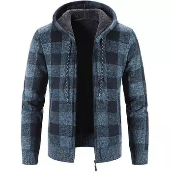 Осенне-зимняя мужская куртка, флисовый свитер с капюшоном на молнии, клетчатая повседневная мужская куртка M