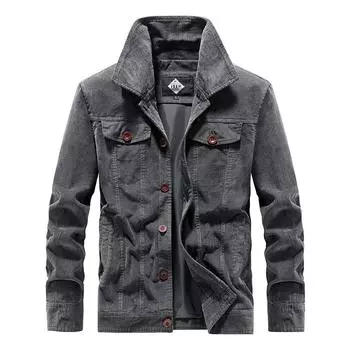 Осенне-зимняя мужская куртка из бархата больших размеров с вельветовыми лацканами из хлопка M хаки