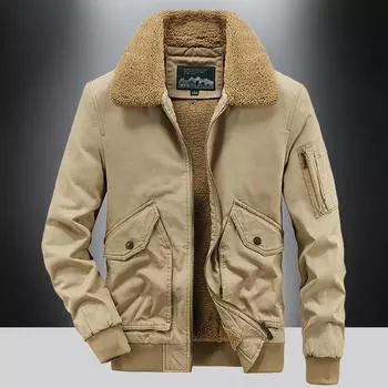 Осенне-зимняя мужская куртка из хлопка, стираная, с множеством карманов, утолщенная бархатная мужская куртка из овечьей шерсти M хаки