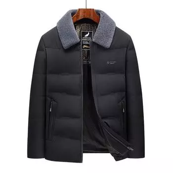 Осенне-зимняя мужская куртка-пуховик Business Casual с лацканами, белая утиная пуховая куртка с утолщенным пухом M чёрный