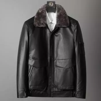 Осенне-зимняя мужская куртка-пуховик, натуральная кожа, куртка из коровьей кожи, куртка на гусином пуху, куртка с лацканами, съемная подкладка L